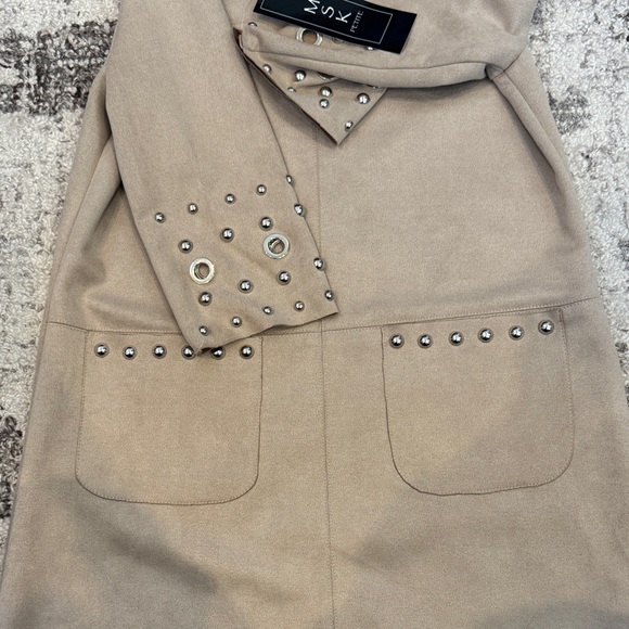 MSK petite  Beige 3/4 length Sleeve Dress with Studded Accents - Picture 4 of 5